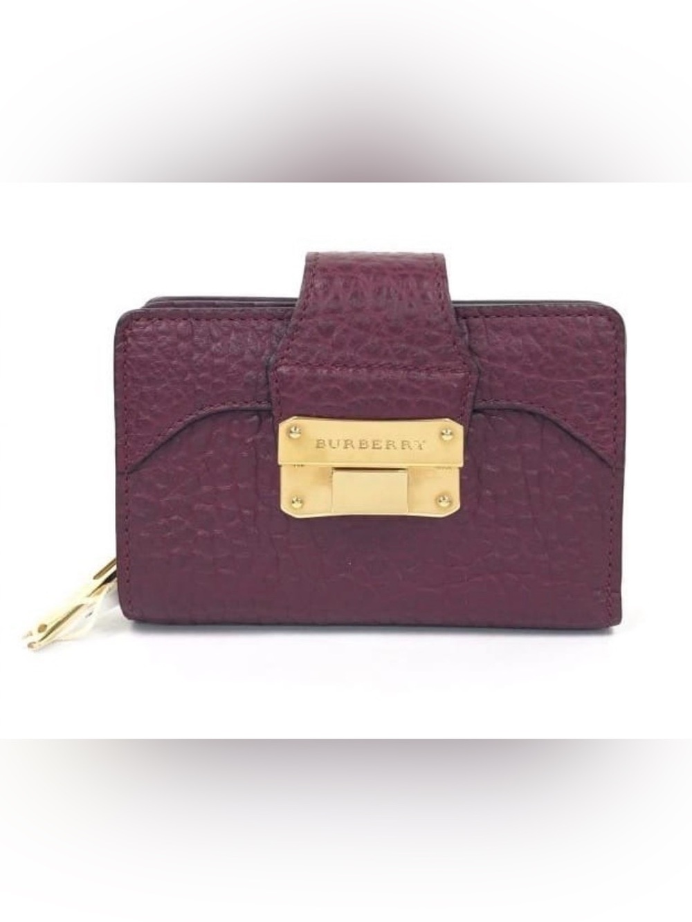 Burberry Heritage Pebbled Leather Compact Bifold Purple Wallet Rare